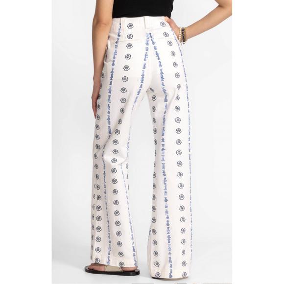NEW JOHNNY WAS wide leg embroidered trouser in white